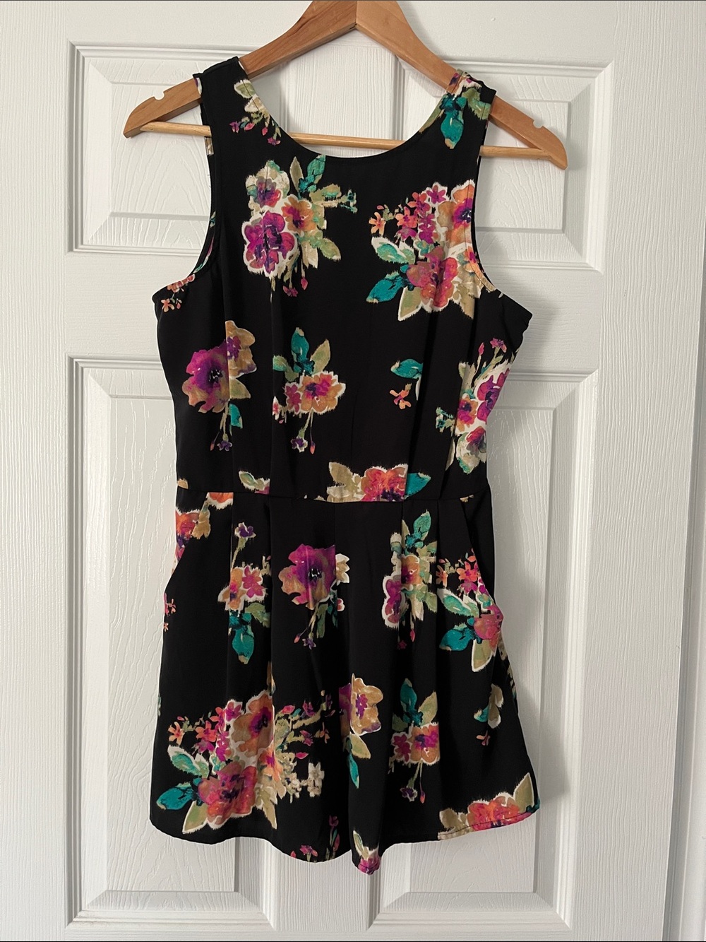Floral Black Sleeveless Romper